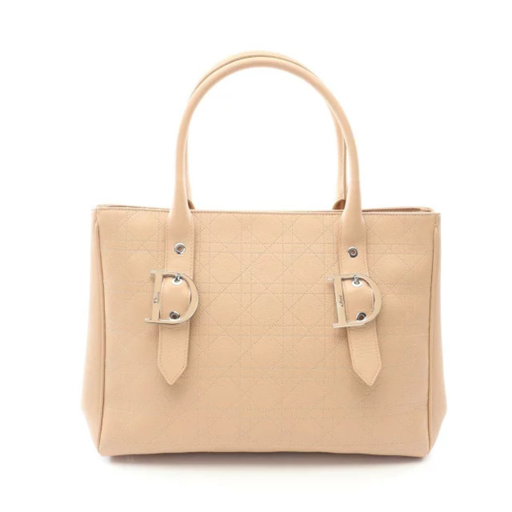 Christian Dior Cannage Tote Bag Leather Beige Cream